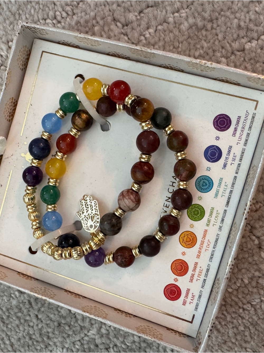 NWT Multi-Color Beaded Chakra Bracelets with Gold Accent Beads